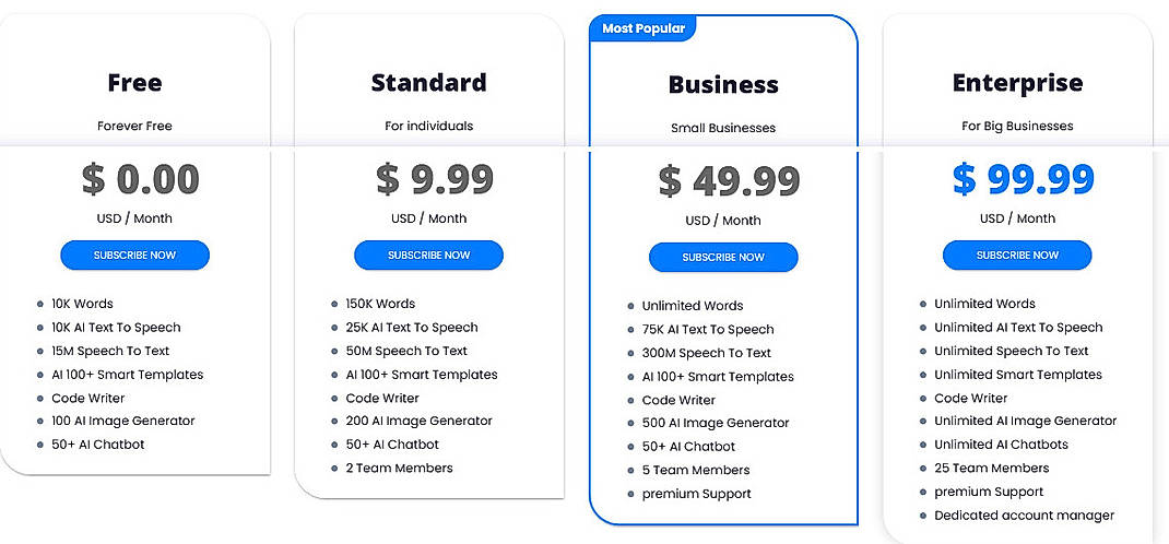 Pricing screenshot
