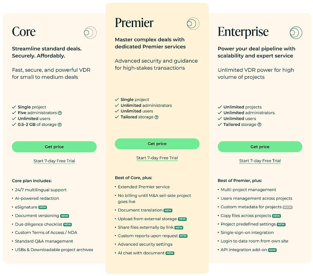 Pricing screenshot