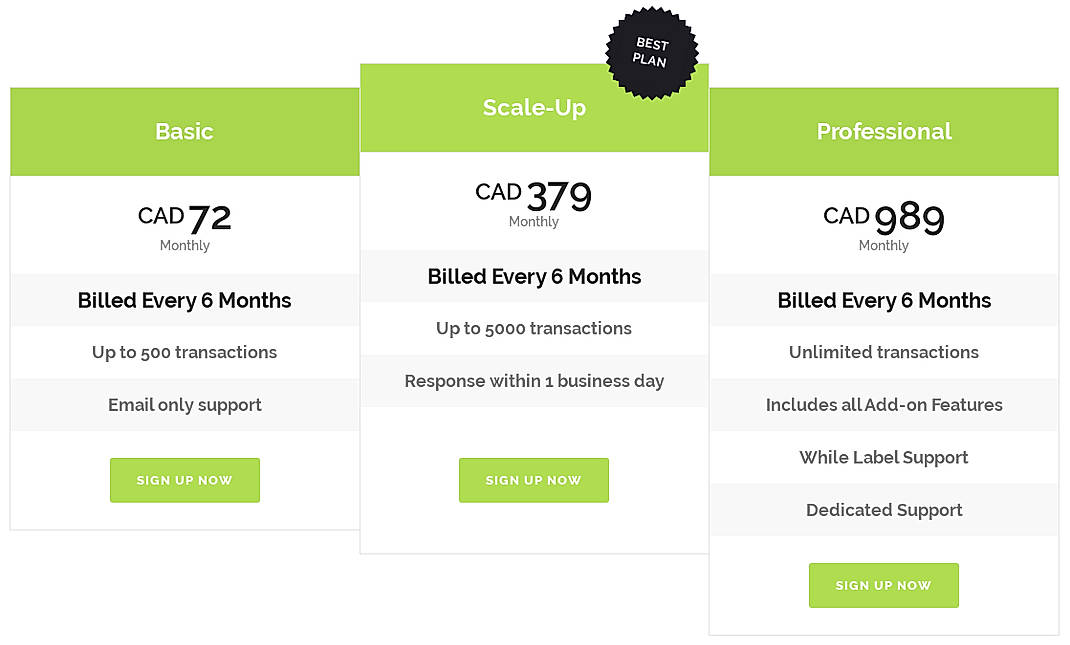 Pricing screenshot