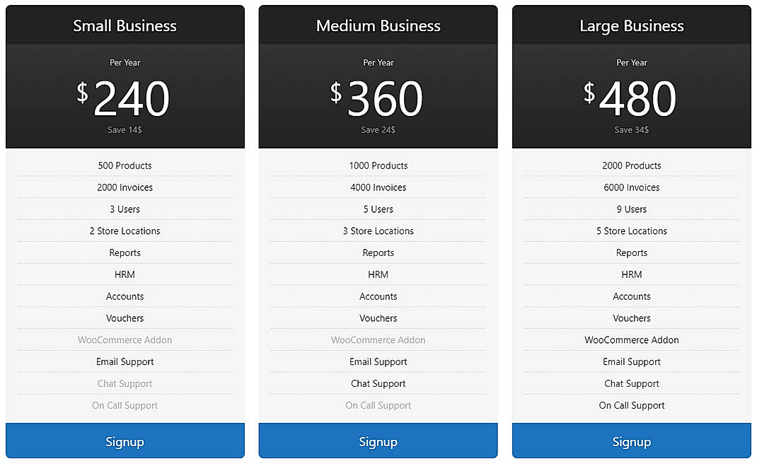 Pricing screenshot