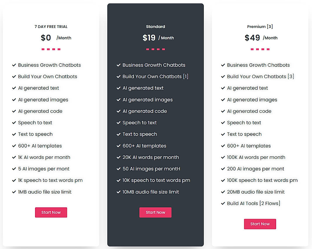 Pricing screenshot