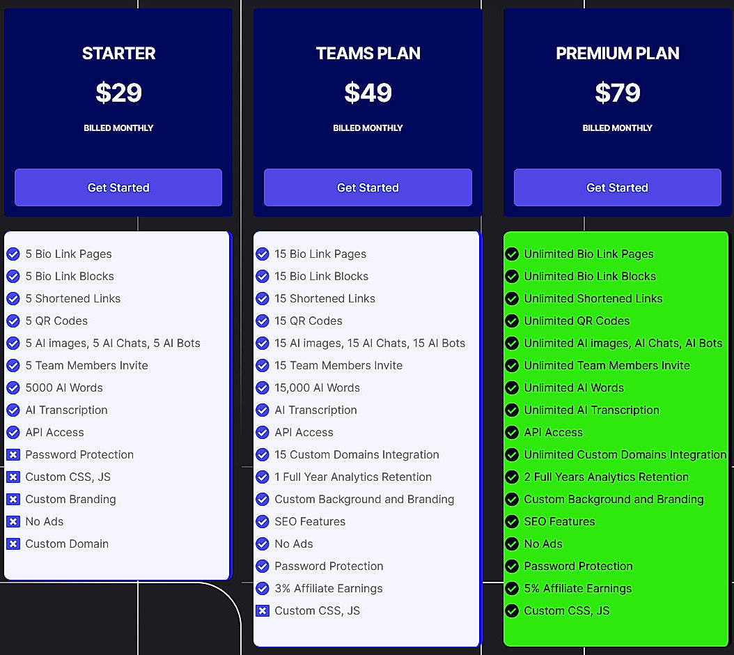 Pricing screenshot