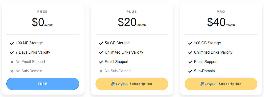 Pricing screenshot
