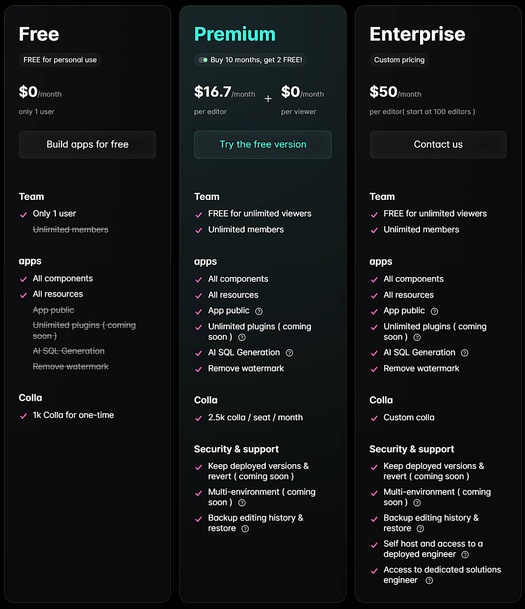 Pricing screenshot