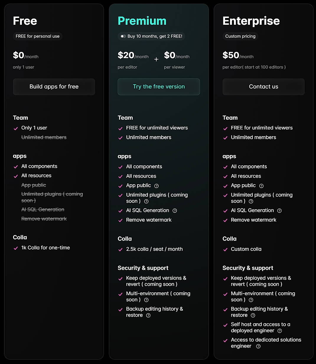 Pricing screenshot