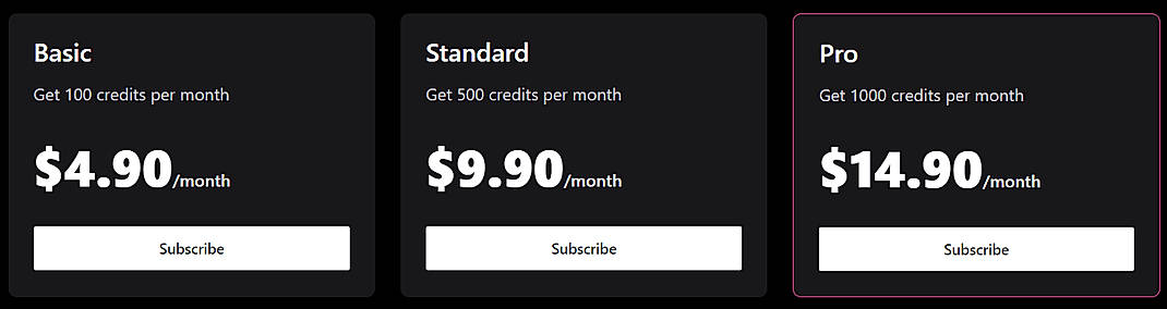 Pricing screenshot