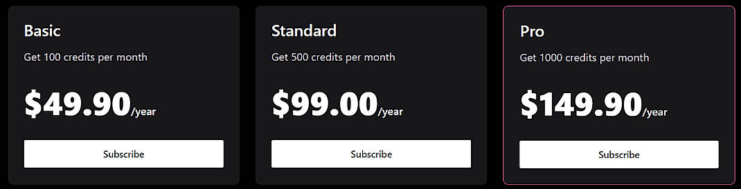 Pricing screenshot