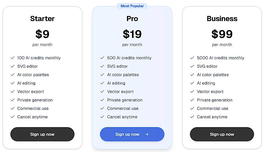 Pricing screenshot