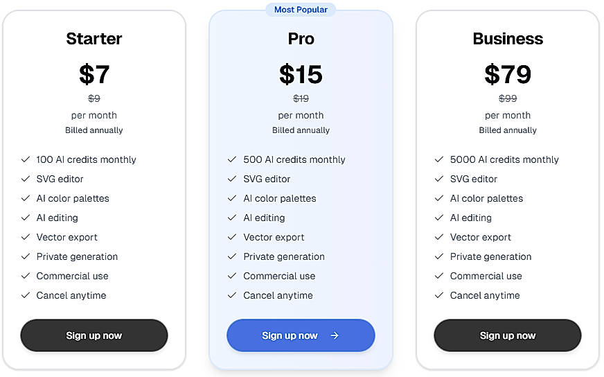 Pricing screenshot