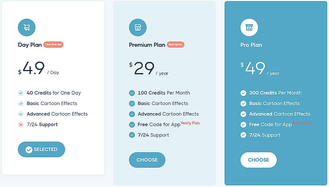 Pricing screenshot