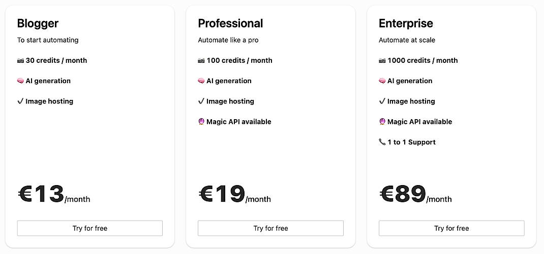 Pricing screenshot