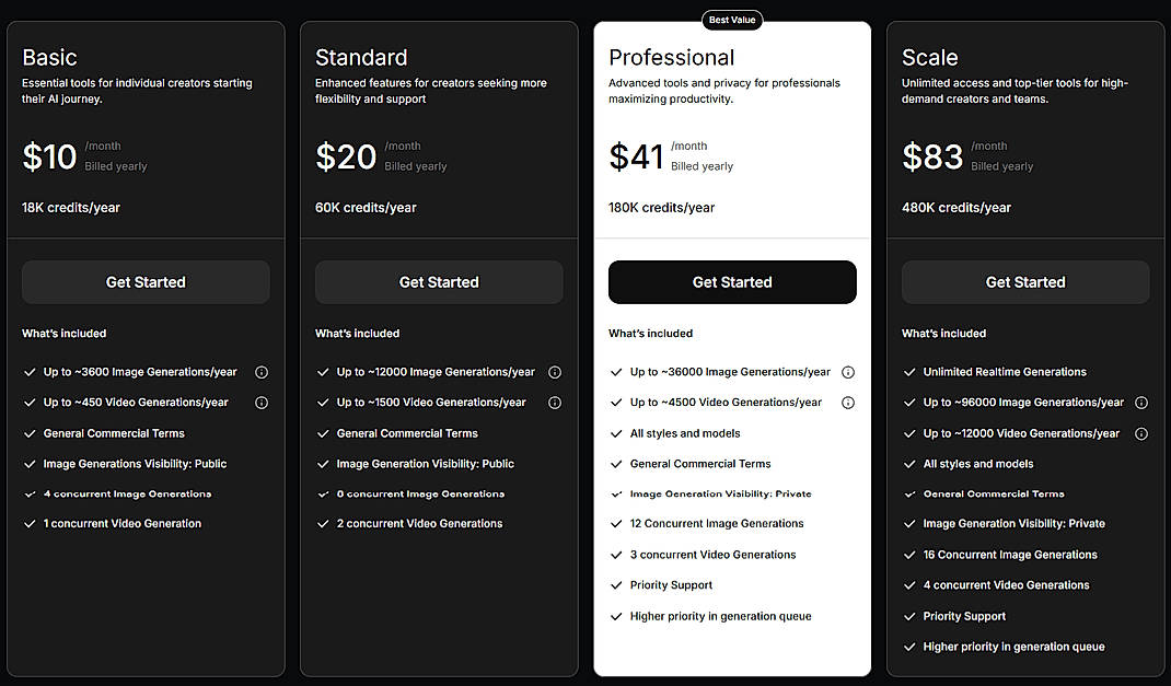 Pricing screenshot