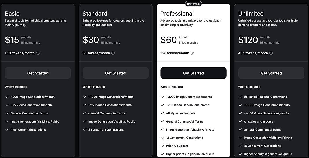Pricing screenshot