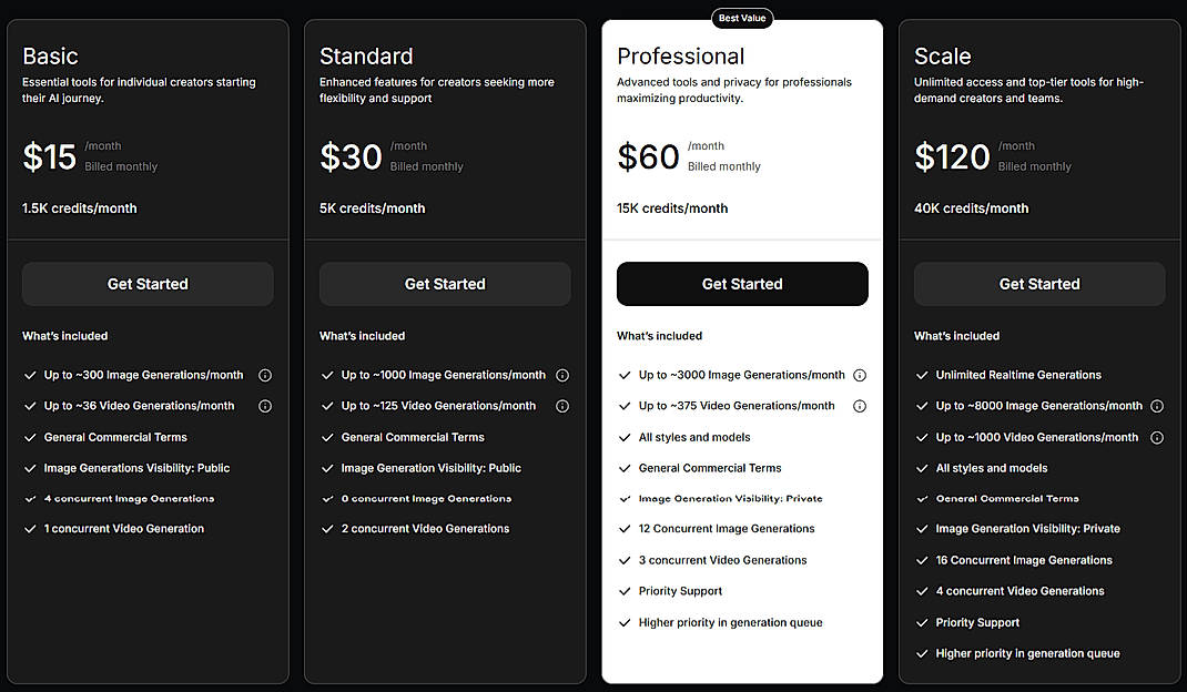 Pricing screenshot