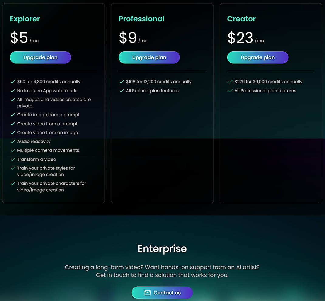 Pricing screenshot