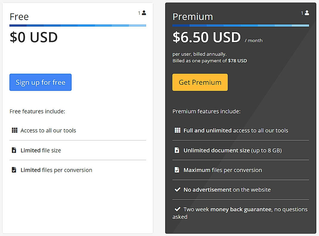 Pricing screenshot