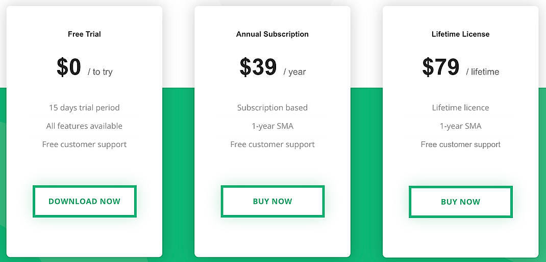 Pricing screenshot