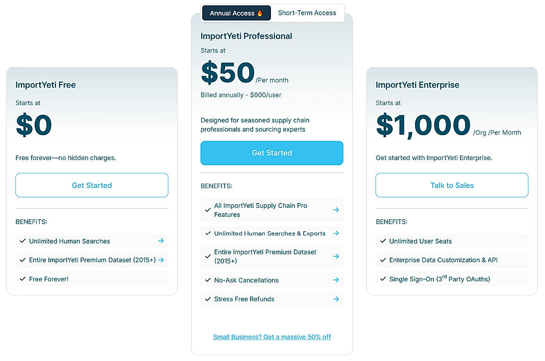 Pricing screenshot