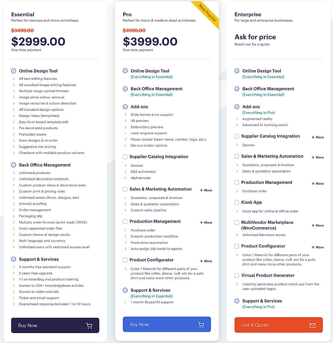 Pricing screenshot