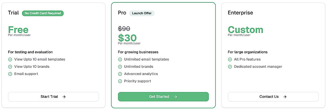 Pricing screenshot