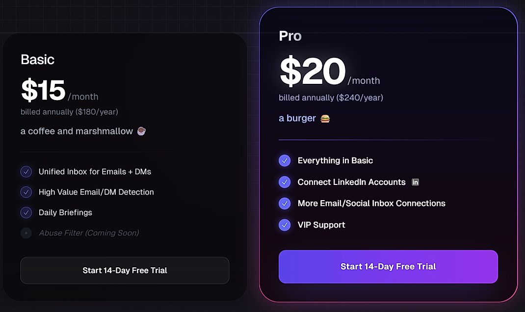 Pricing screenshot