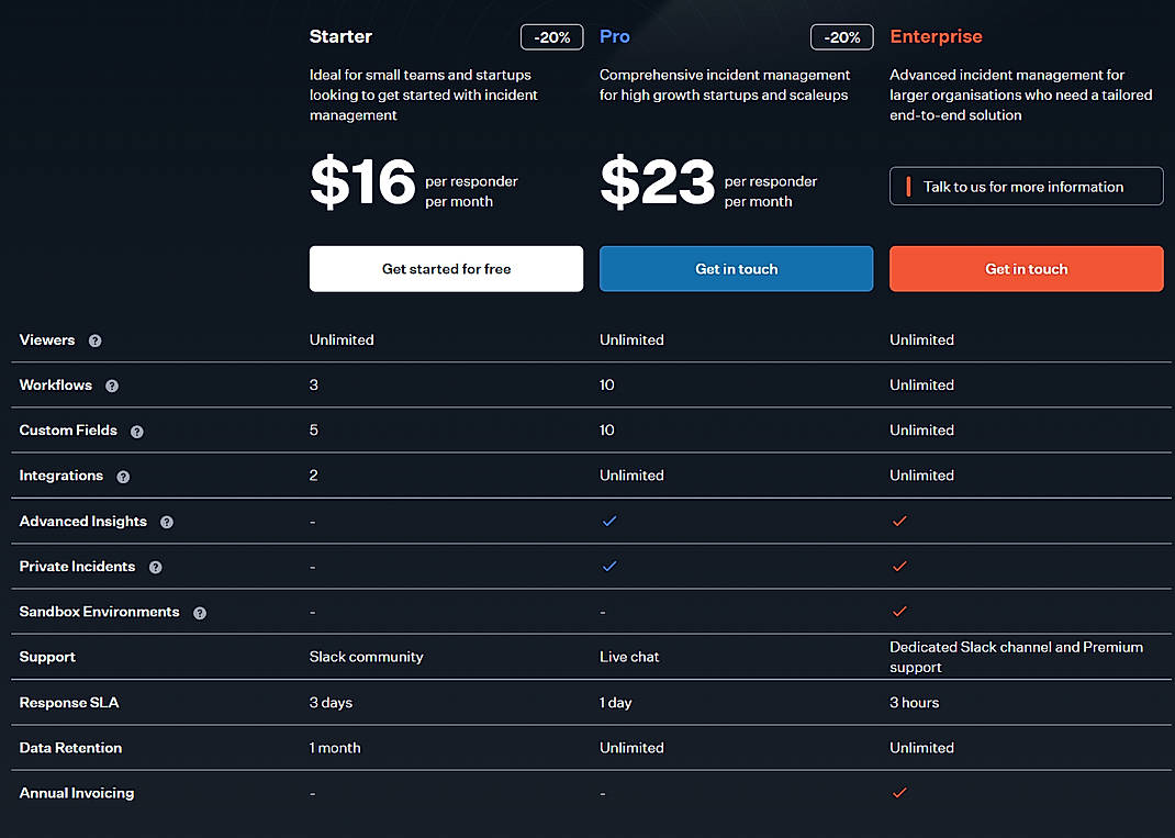 Pricing screenshot