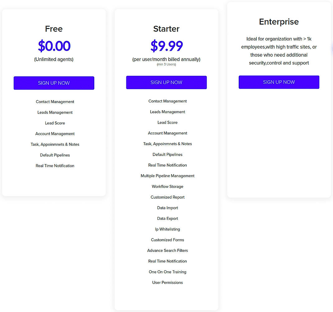 Pricing screenshot