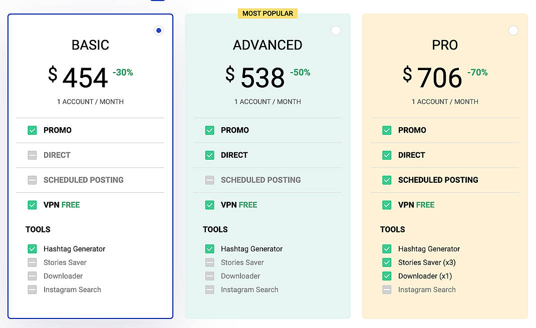 Pricing screenshot