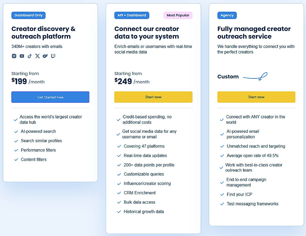 Pricing screenshot