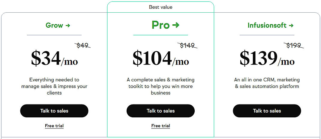 Pricing screenshot