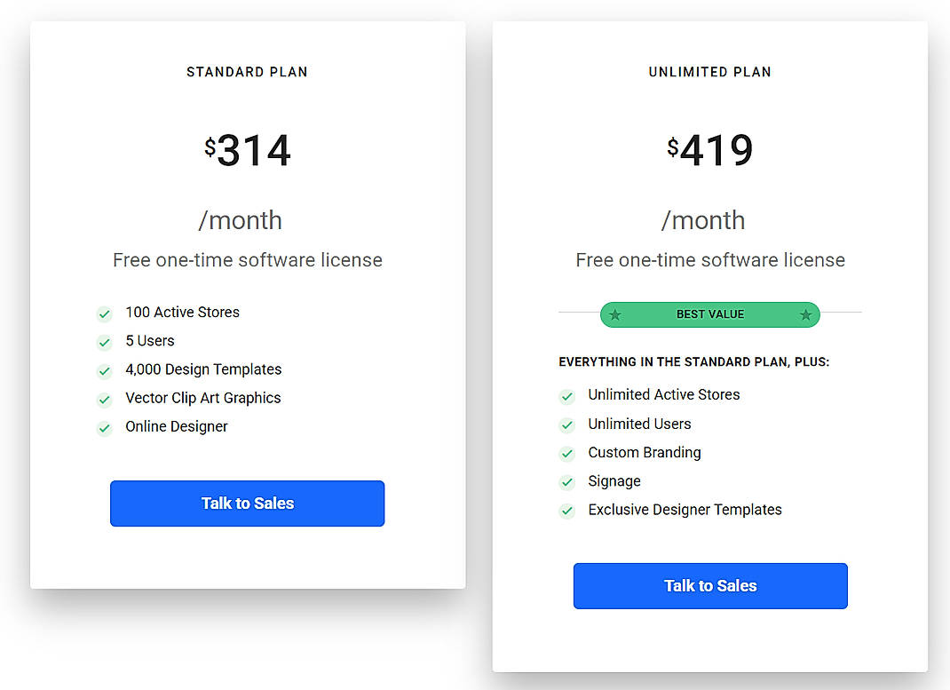 Pricing screenshot