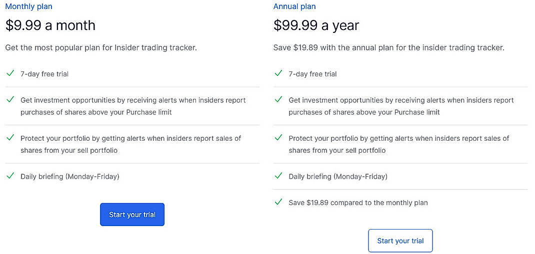 Pricing screenshot