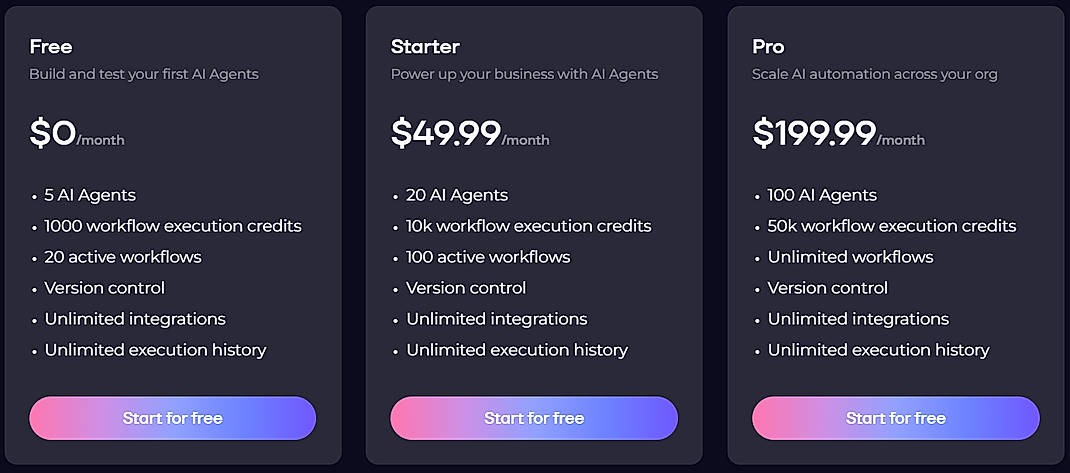 Pricing screenshot