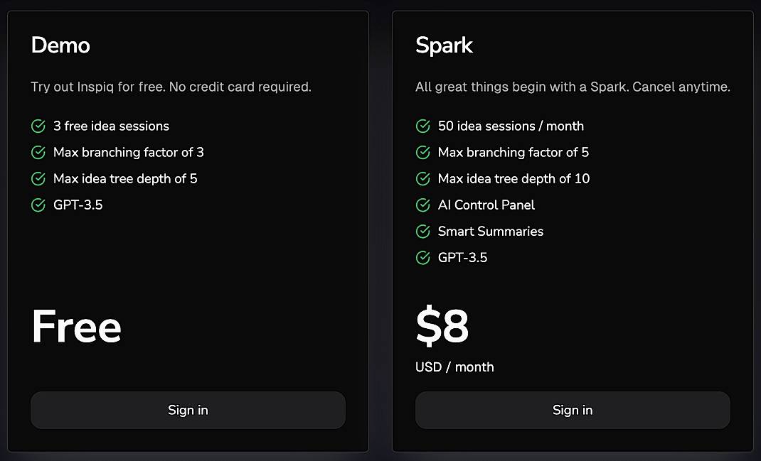 Pricing screenshot