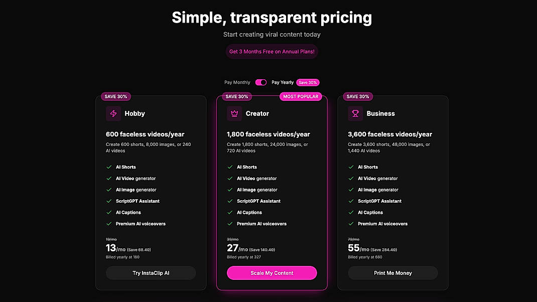 Pricing screenshot