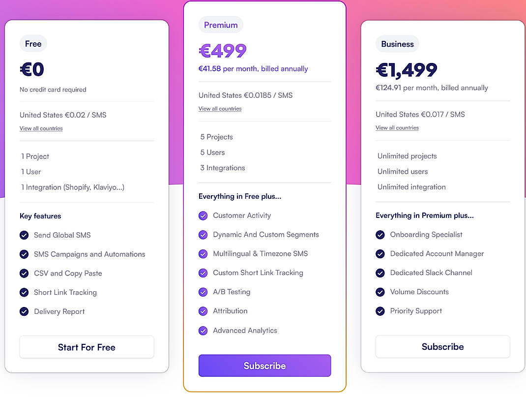 Pricing screenshot