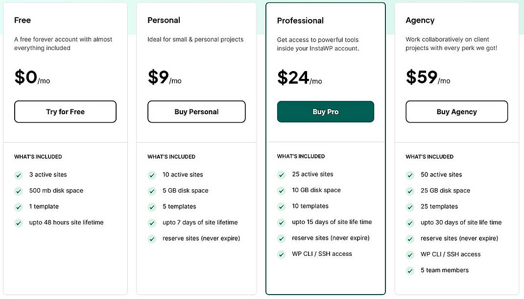 Pricing screenshot