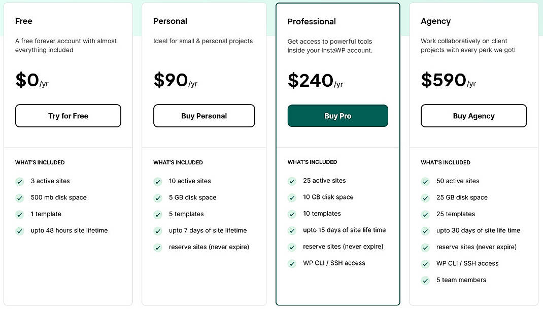 Pricing screenshot