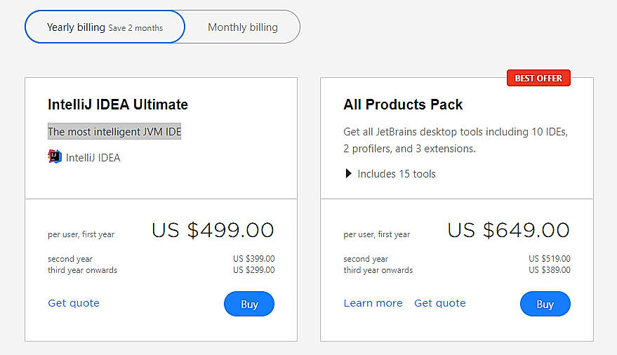 Pricing screenshot