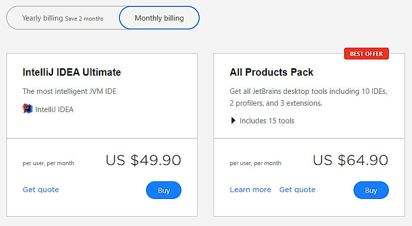 Pricing screenshot