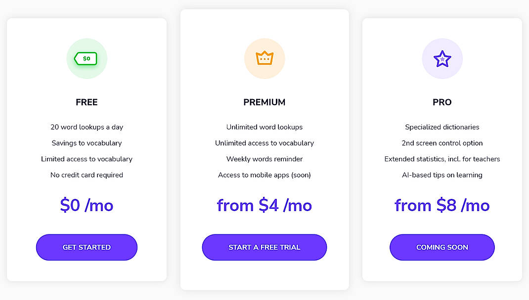 Pricing screenshot