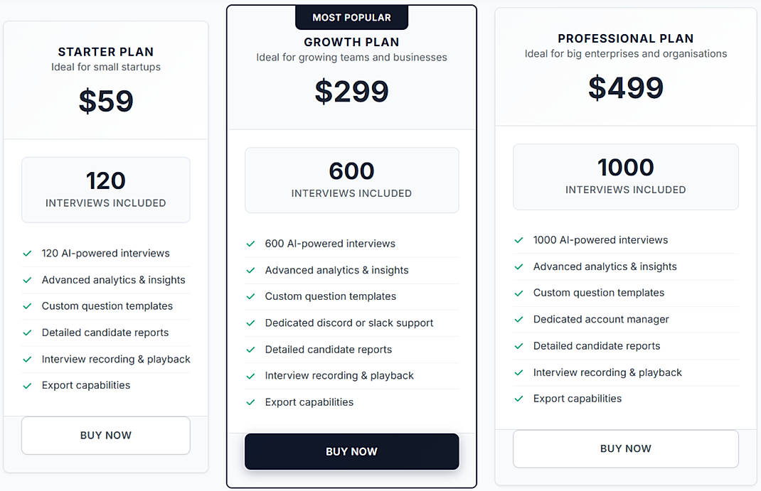 Pricing screenshot