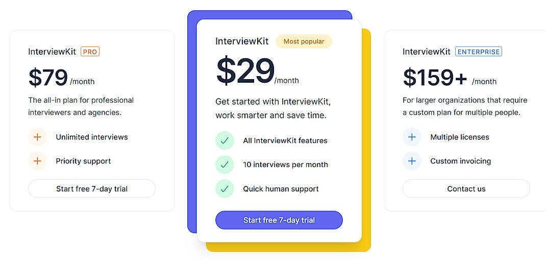 Pricing screenshot