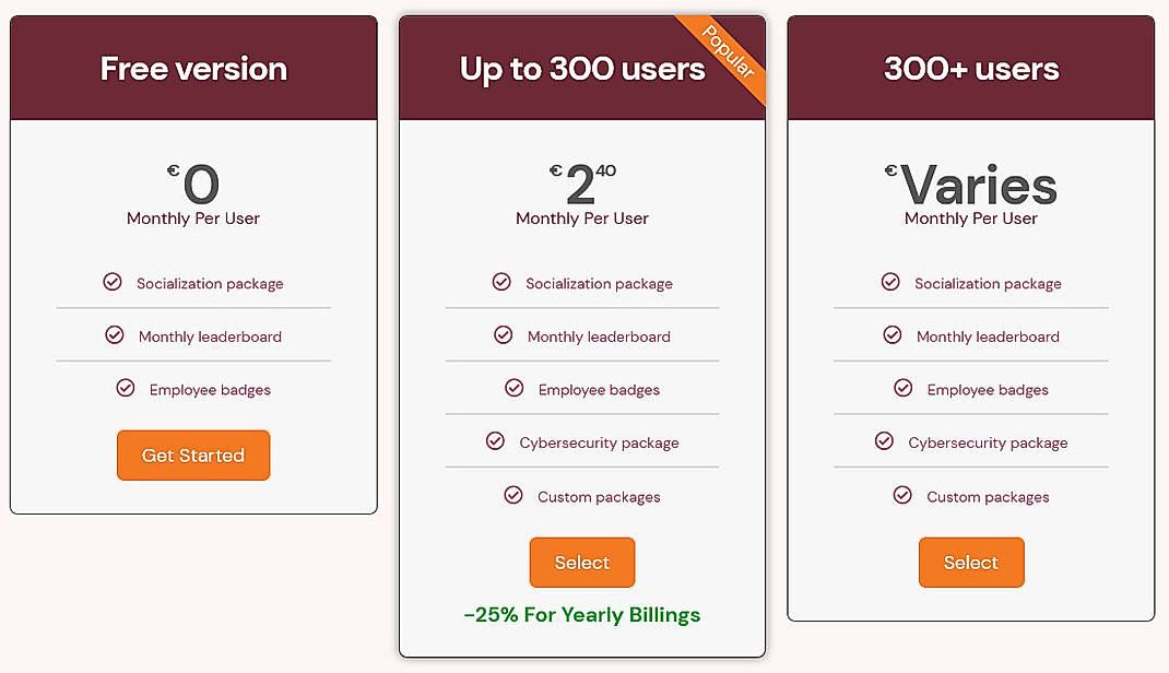 Pricing screenshot
