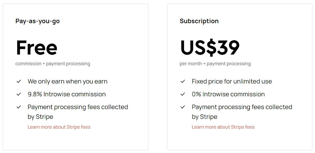 Pricing screenshot