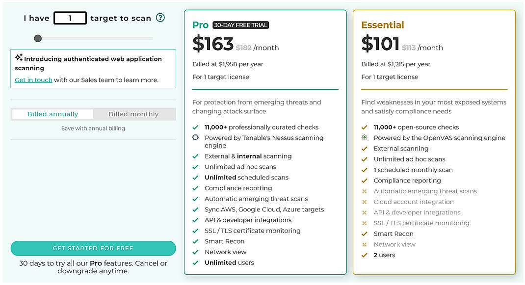 Pricing screenshot