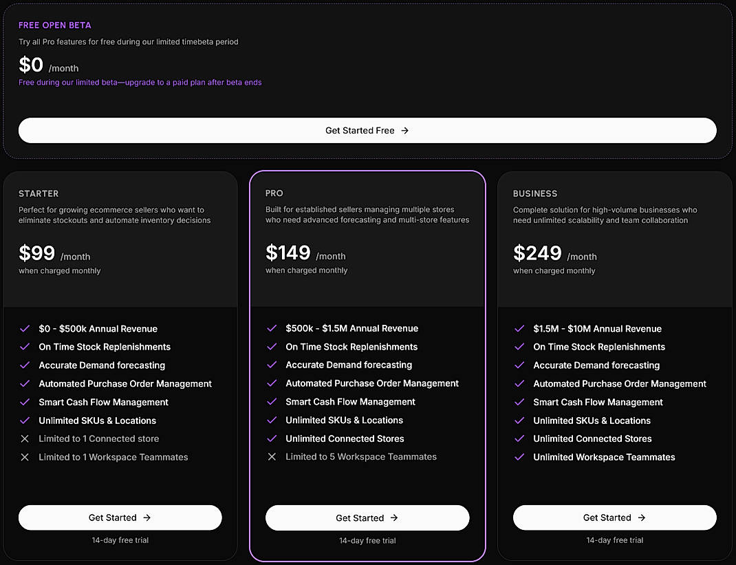 Pricing screenshot