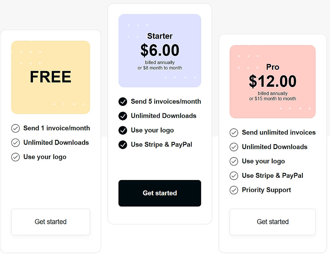 Pricing screenshot