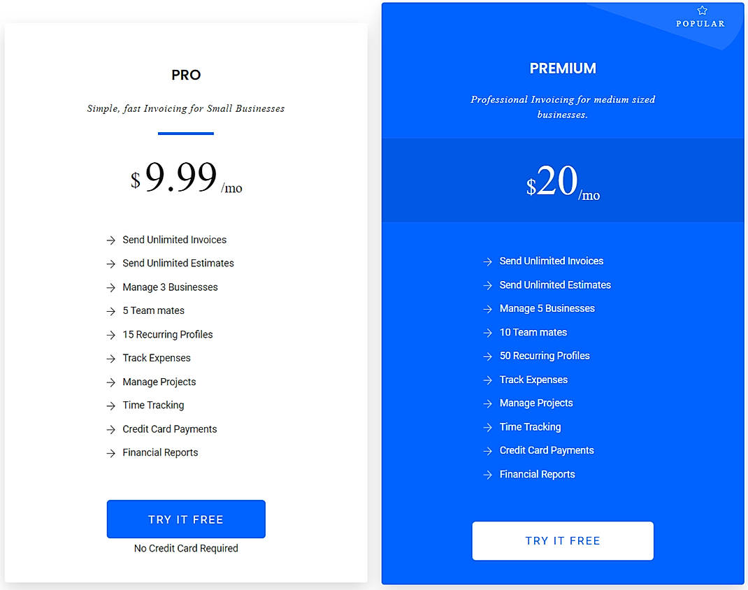Pricing screenshot