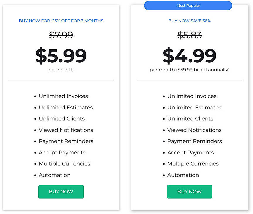 Pricing screenshot